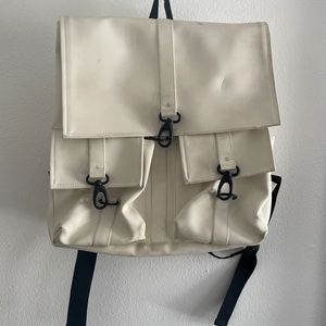 Rains white vegan leather backpack